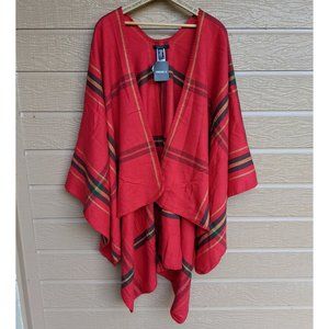 NWT Forever 21 Red Plaid Fleece Poncho/Shawl/Wrap